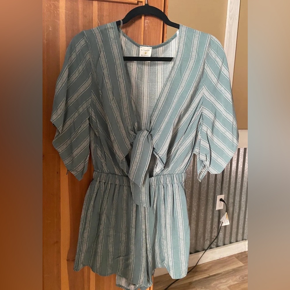 green tie front romper